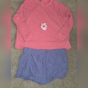 Pink Light weight Sweatshirt and Blue Shorts